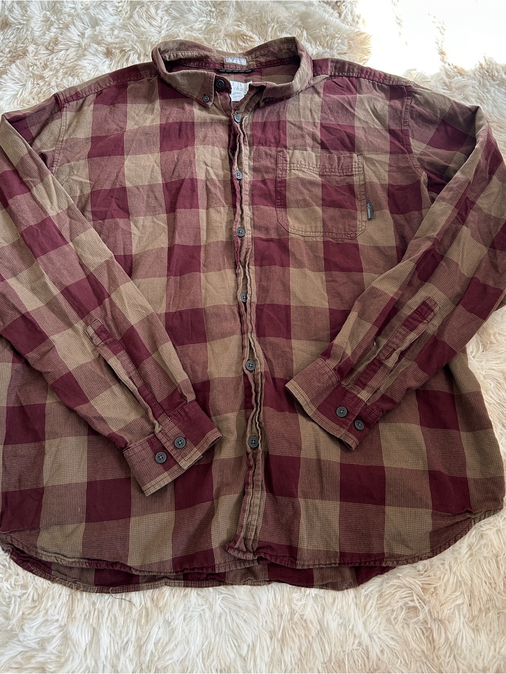 Columbia Men's Burgundy & Tan Plaid Shirt